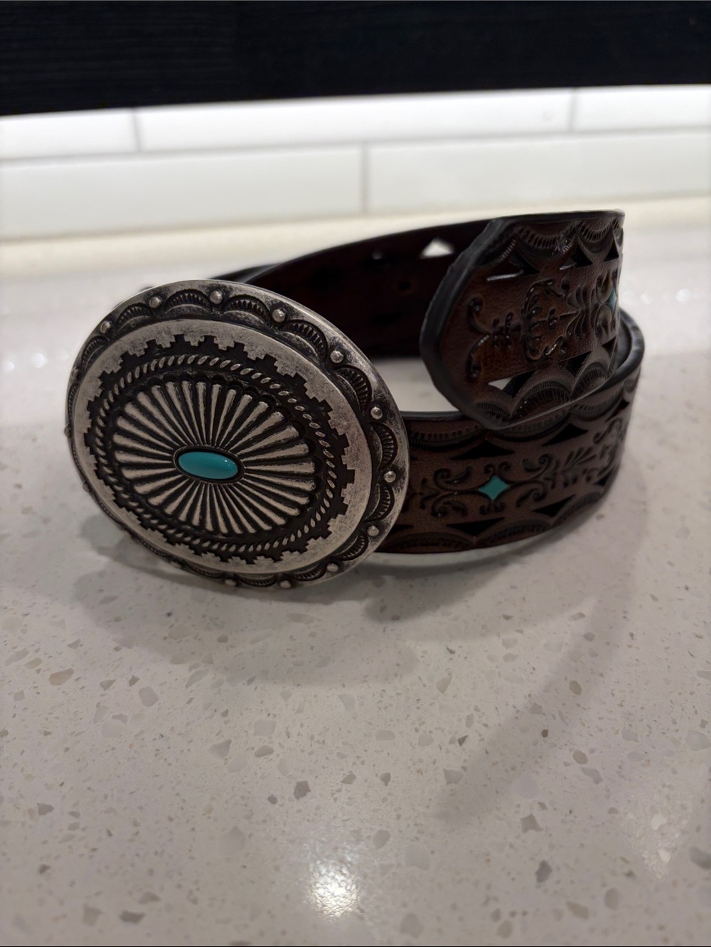 Shyanne Brown Leather Belt with Turquoise Accents